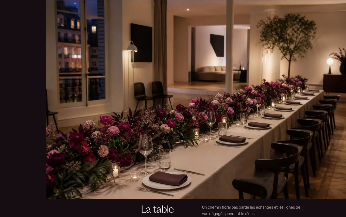Chapitre photographique du concept Floraison Atelier consacré à une table fleurie